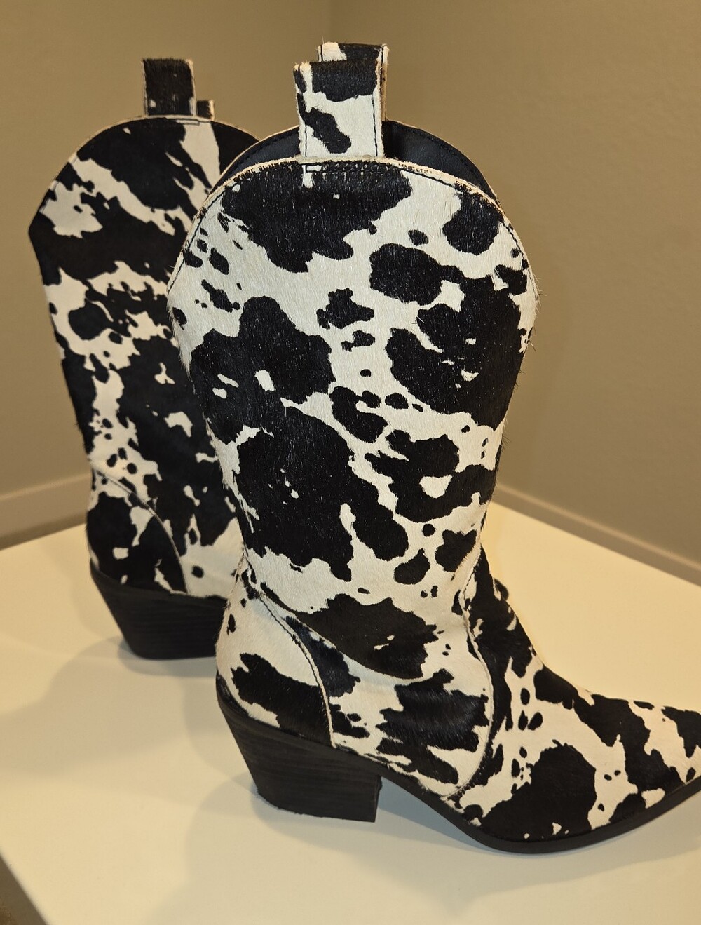 Dingo Live A Little Cow Black and White Cowhide Pattern Decorative Cowboy Boots